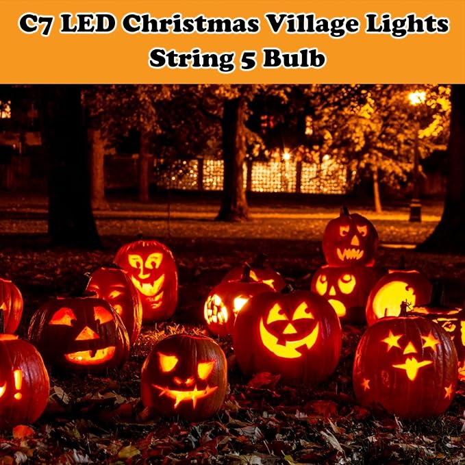Christmas Village Lights with 5 LED Warm-White Bulb and Female Plug, 8.8ft with Spare Fuse, Decoration for Halloween Pumpkins and Christmas Village Houses