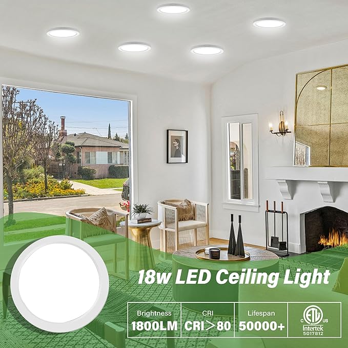 Flush Mount Ceiling Light Fixture - ETL Certified - 9 Inch Dimmable 5000K Daylight White LED, 0.63'' Ultra Thin Round Design for Bedroom, Bathroom, Kitchen, Hallway, Basement, Closet (9-Pack)‌