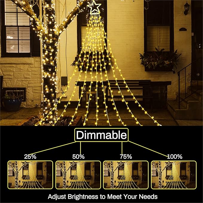ZTX Christmas Decorations Outdoor Star Lights,320 LED 11Ft Christmas Tree Toppers Lihgts with Remote,11 Lighting Modes Waterfall Star String Light for Wedding,Halloween Party (Color Change)