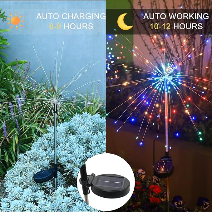 Solar Garden Firework Lights Outdoor Waterproof, 6 Pack Solar Lighting with 8 Lighting Modes , 120 LED Sparklers String Lights for Outside Decor Yard Pathway Halloween Decorations(Colorful)