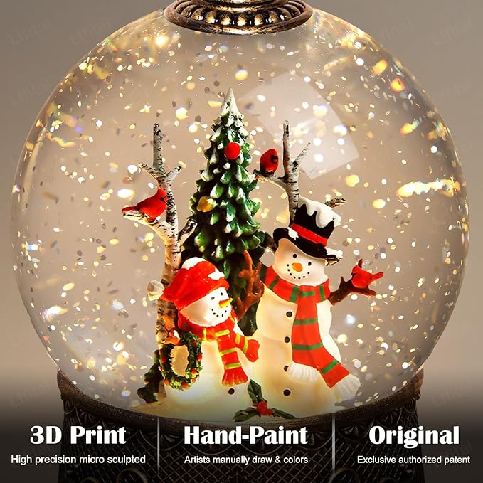 Snowman Snow Globe Lantern Christmas Snow Globes, Lighted Christmas Decorations Indoor for Home with Music Timer Glitter, Musical Snowglobe Festival Gifts, USB & Battery Operated