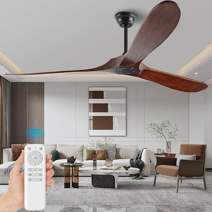 72" Quiet 3 Blade Walnut Ceiling Fan - No Light & Remote Control, Perfect for Farmhouse Patios & Backyards