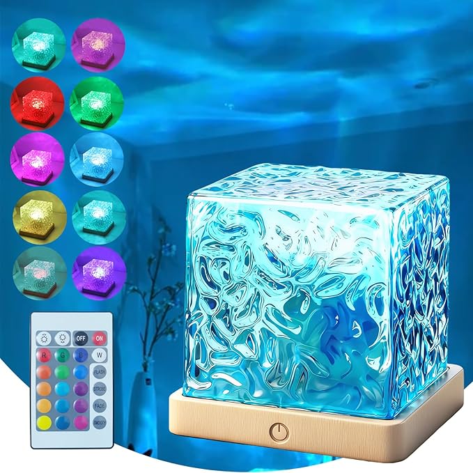 Ocean Lamp Water Light Projector - Water Ripple Projector Light Cube Aurora Northern Lights Wave Ripple Night Light for Bedroom (16 Colors)