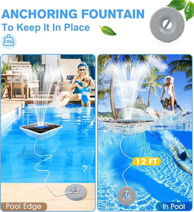 Solar Pool Fountain with Light Show,2026 Upgraded Large Solar Pool Water Fountain,Floating Pool Fountains for Above Ground Pool,Solar Floating Fountains Pump for Pool Pond-1PK(Dark Blue)