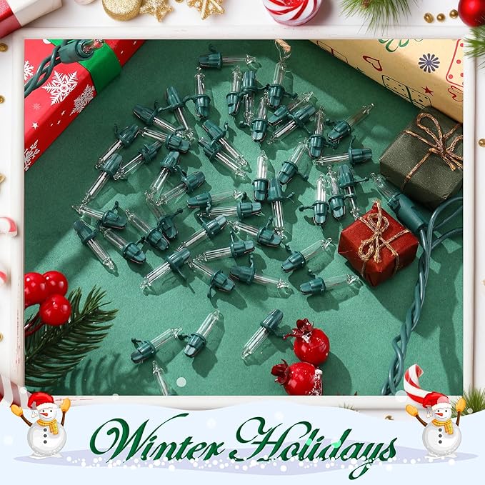 Mudder 60 Count Christmas Replacement Mini Light Bulbs with Base Christmas Tree Incandescent Wire String Lights Replacement Bulbs for Xmas Indoor Outdoor Decoration(Warm White,2.5vx0.1a)