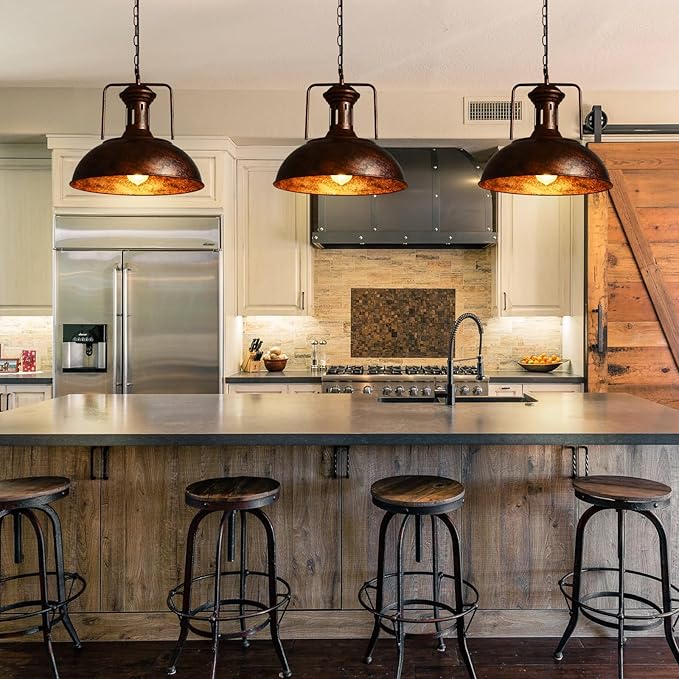 TAKEGO 16.14" Large Pendant Light, Dome Copper Pendant Light, Farmhouse Pendant Lights Kitchen Island, Vintage Pendant Lights Rustic Light Fixtures, Hanging Ceiling Lamp for Kitchen Island (Large)