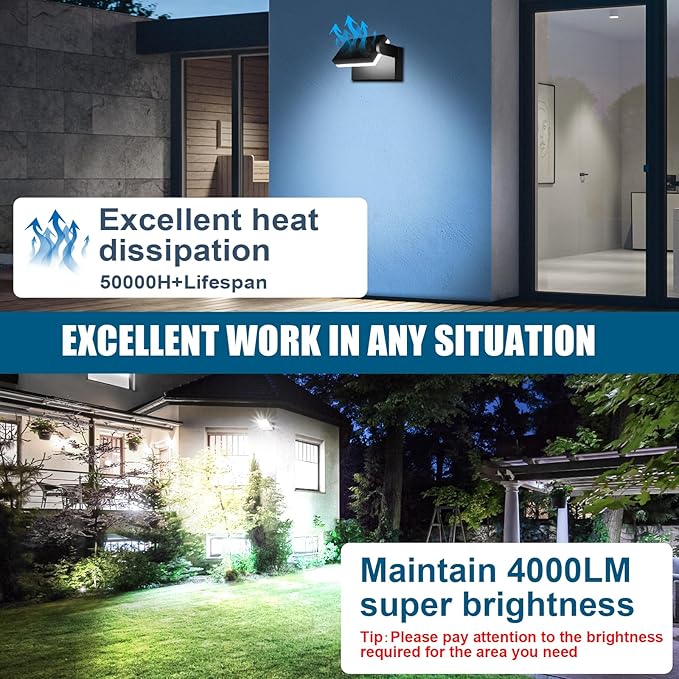 40W Outdoor Flood Light, 5000K 360° Rotating LED Wall Light, IP66 Waterproof Square Exterior Wall Pack Wall Mount Fixture Commercial Security Lighting for Garage House (8 Pack)