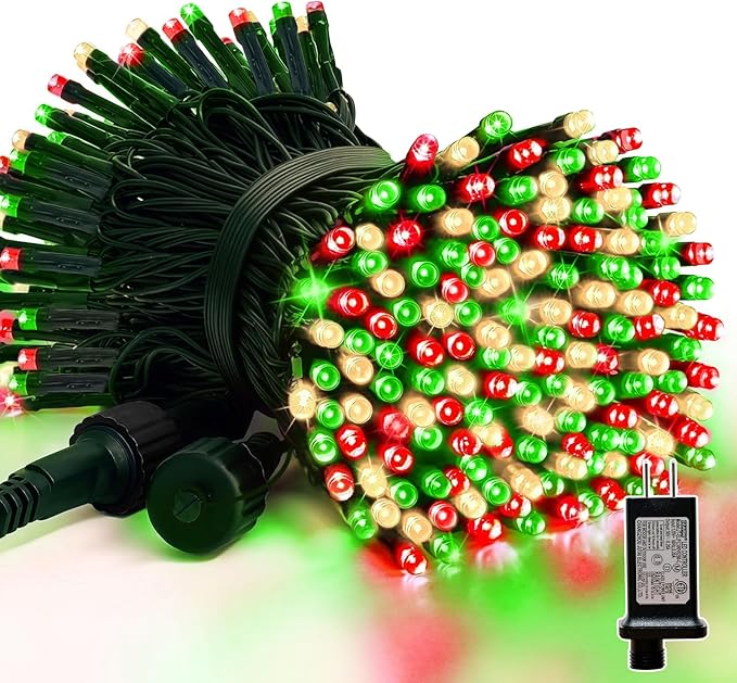 LAMPHOME 66ft Christmas Decorative Mini Lights, 200 LED Green Wire Fairy Starry String Lights Plug in, 16 Lighting Modes for Indoor Outdoor Xmas Tree Wedding Party Decoration (Red/Green/Warm)