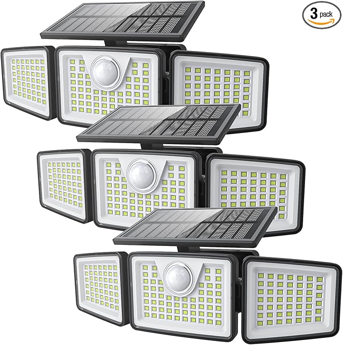 2500LM Solar Lights Outdoor with Motion Sensor,3 Head 270° Wide Angle Street Area Lights,IP65 Waterproof Security Lighting with 3 Modes(Non-Remote,3 Pcs)