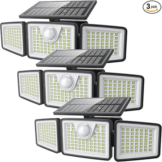 2500LM Solar Lights Outdoor with Motion Sensor,3 Head 270° Wide Angle Street Area Lights,IP65 Waterproof Security Lighting with 3 Modes(Non-Remote,3 Pcs)