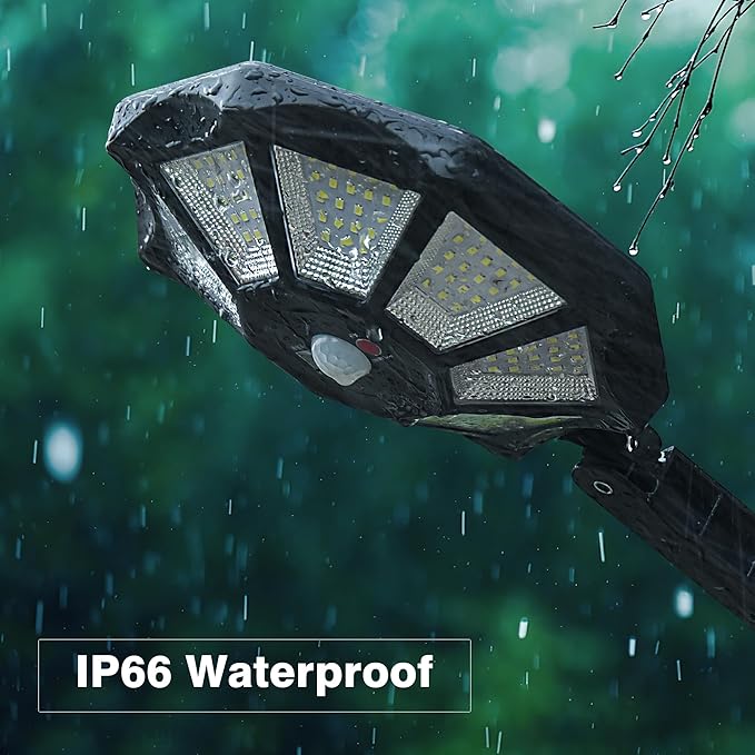 Solar Lights Outdoor, 168LED 6500K Flood Light Dusk to Dawn, 8 Sides Solar Outdoor Lights with Motion Sensor, IP66 Waterproof Solar Street Lights Outdoor for Yard, Pools(4 Pack)