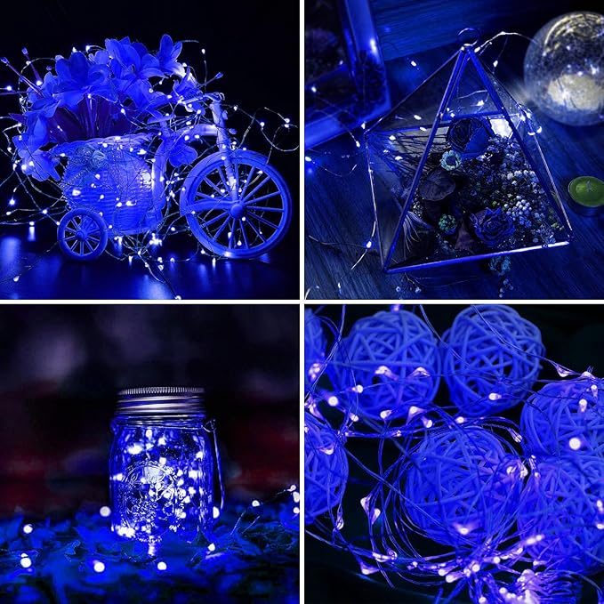 Aogist 4-Pack 16FT Fairy Lights with Spool,Ultra-Bright 50 LEDs Battery Operated Copper Wire String Light for Bedroom Christmas Wedding Centerpiece Parties Decoration,Blue