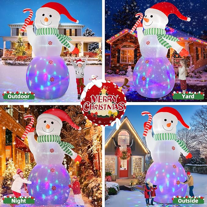 B&D 12FT Giant Christmas Inflatables Snowman Outdoor Decorations, Christmas Blow Up Snowman Inflatables Yard Decoration with Rotating Colorful LED Lights for Holiday Party Garden Yard Outdoor Decor
