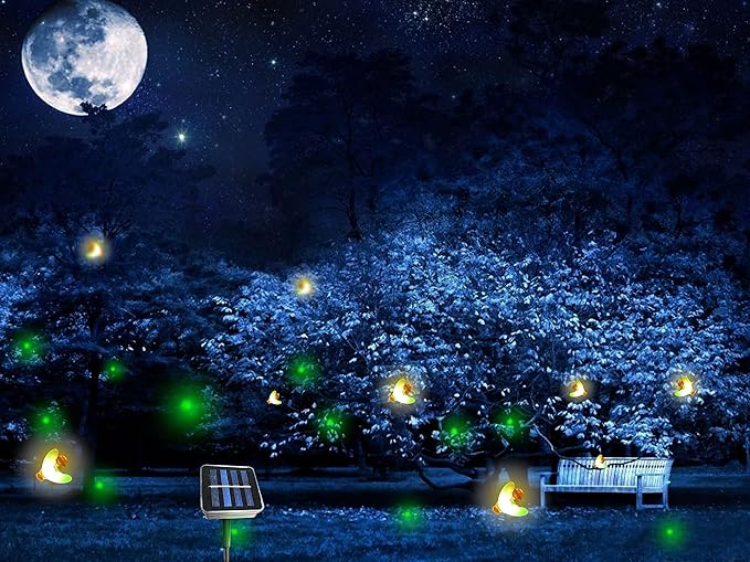 Solar Powered Firefly Lights, 9 LED Automated Pulsating String Chasing Firefly Lights Lantern Solar Outdoor Waterproof (2 Pack)