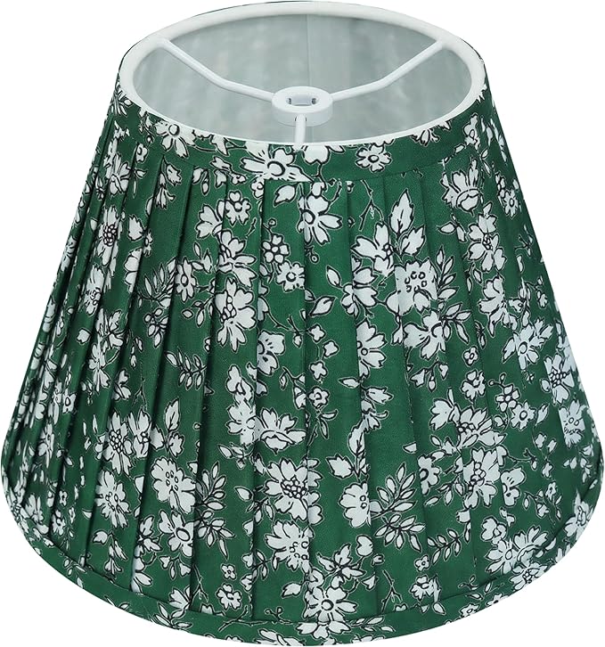Green Floral Small Lamp Shade - 1 Pack, 5x9x6.2 Inch Empire Pleated Lampshade for Bedside, Desk & Nightstand Lamps, Spider Fitter, No Assembly Needed, Perfect for Cozy Cottage, Farmhouse & Country