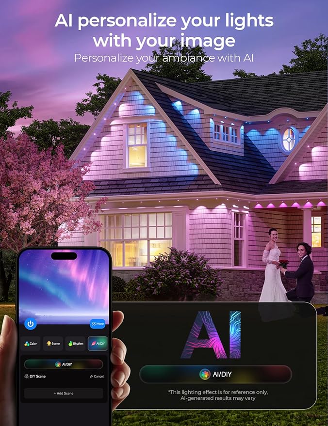 Smart Permanent Outdoor Lights Pro, 200ft 120LED RGB+IC Warm/Cool White for Daily, 100+ Scene Modes, Waterproof Eaves Light for Halloween Christmas Decor, Works with Alexa, Google Assistant