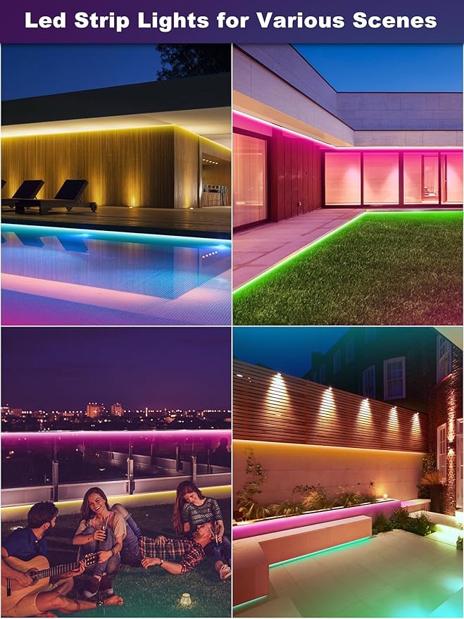 Outdoor Led Strip Lights Waterproof 98ft (1 Roll), Ip65 Outside Led Light Strip Waterproof with Remote and App Control, Exterior Led Rope Lights Music Syne RGB Strip Lights for Bedroom Decor