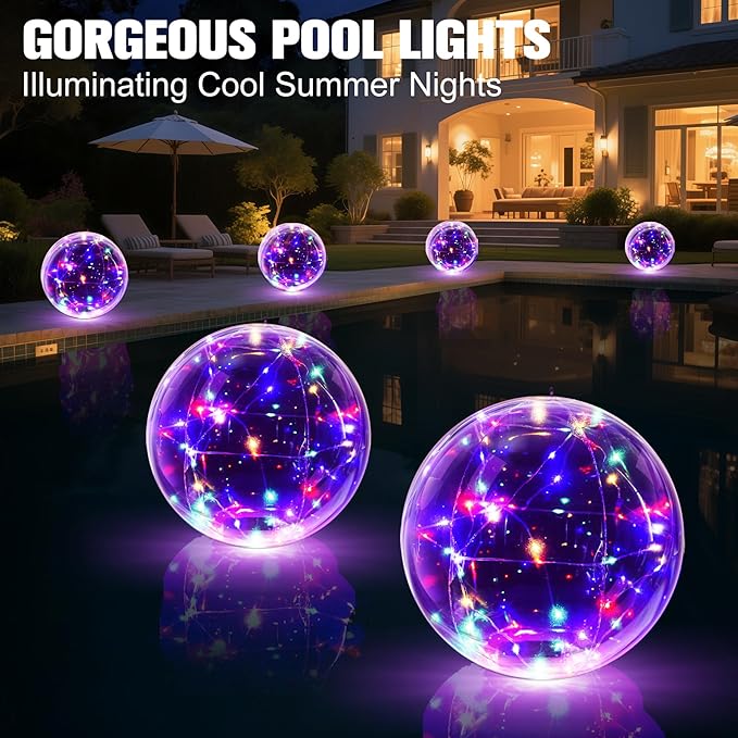 Solar Floating Pool Lights, 14 Inch Colorful Solar Pool Light Balls, Floating Glow Globe IP68 Waterproof, Inflatable Solar Lights up Balls for Swimming Pool Pond Outdoor Decor -1PC