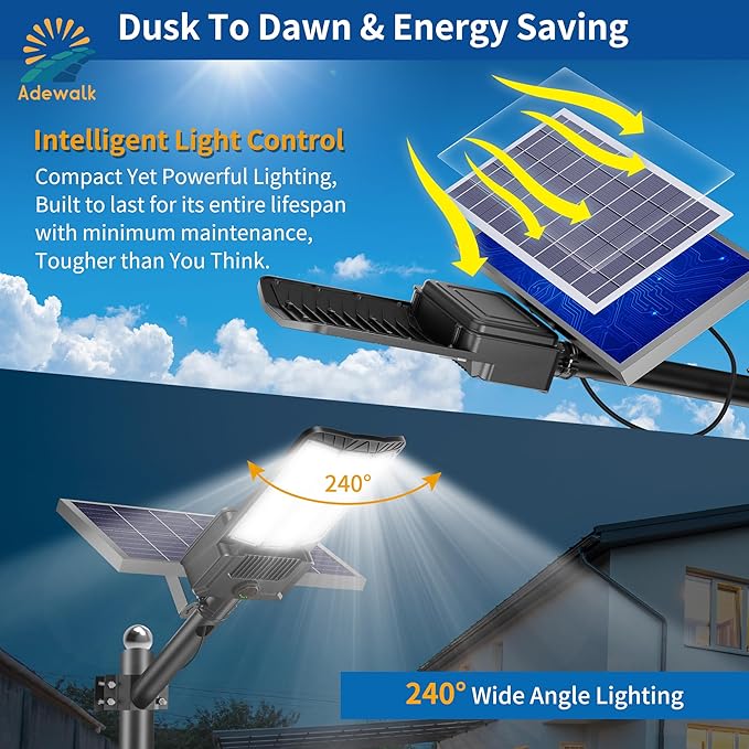 10000W Solar Street Light Outdoor, Commercial Grade Outdoor Solar Lights Dusk to Dawn, Large Panel Pro Outside Light with Motion Sensor and Remote, Solar Parking Lot Lights for Yard, Country 1 Pack