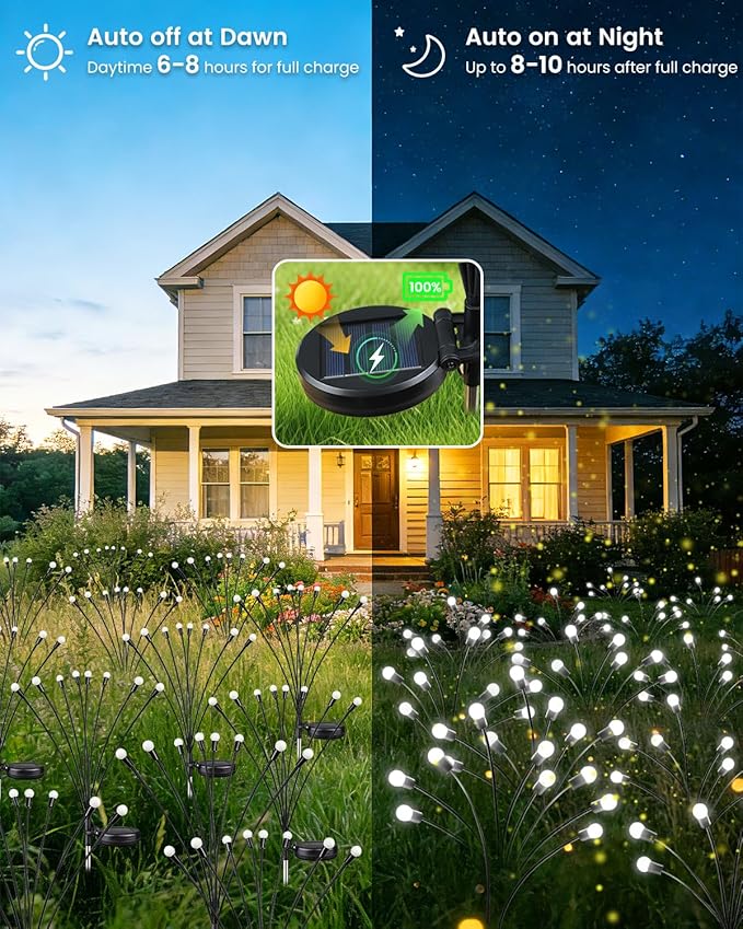 OZS 6 Pack Total 48 LED Solar Firefly Lights Fairy Outdoor - Solar Garden Lights Outdoor, Sway by Wind, Waterproof for Garden Patio Pathway Fairy Decor (Cool White)