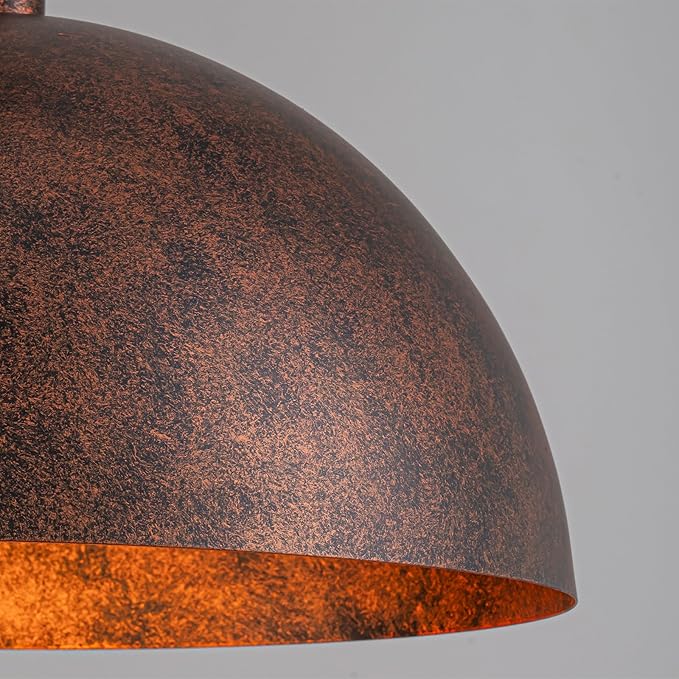 17.7” Industrial Metal Dome Pendant Light, Rust Industrial Pendant Lights for Kitchen Island, Dimmable Hanging Light Fixtures Compatible for Kitchen Island, Dining Room