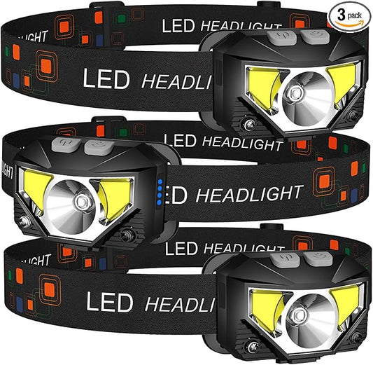 LHKNL Headlamp Flashlight,3-Pack Lumen Ultra Bright LED Rechargeable Headlight with White Red Light,Waterproof Motion Sensor Head Lamp,8 Mode for Outdoor Camping Running Cycling Fishing