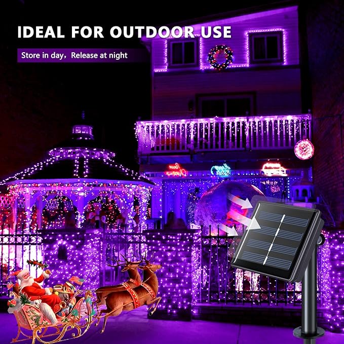 JMEXSUSS 4 Pack Purple Solar String Lights Outdoor Waterproof, 100 LED 33ft Purple Solar Fairy Lights, 8 Modes Copper Wire Christmas Light for Halloween Christmas Garden Yard Tree Decor