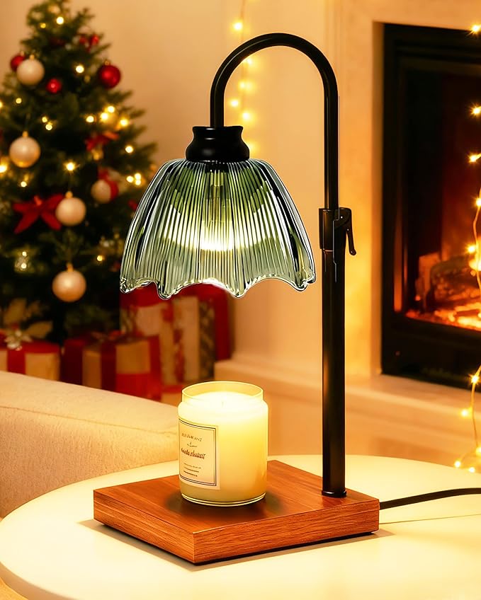 Adjustable Candle Warmer Lamp Dimmable with Timer Vintage Glass Design, Aesthetic Candle Warmer for Large Candles Gifts for Women, Mom,Friend Sister Home/Office Decor (Green Gradient)