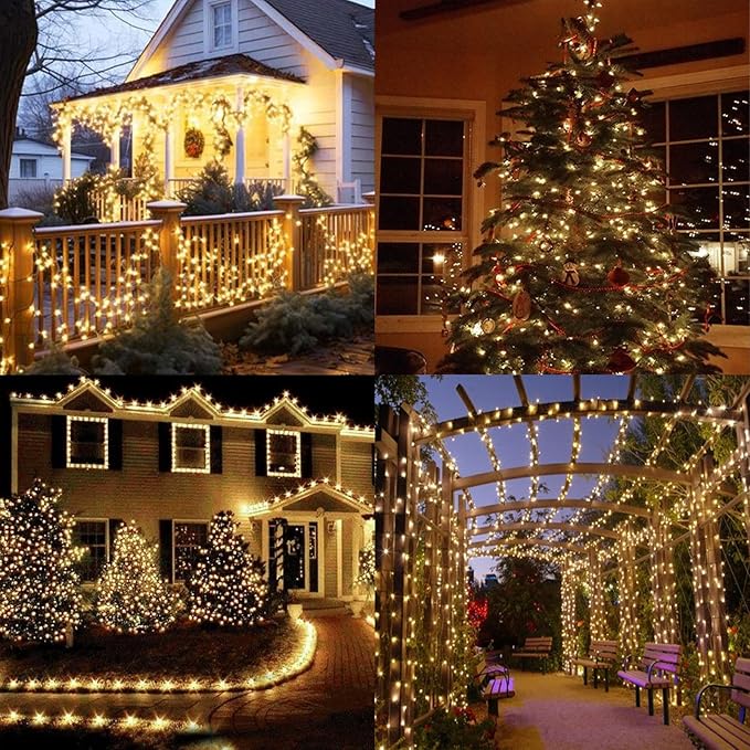 LAMPHOME Warm White Christmas Mini Lights, 32.5FT 100 LED String Lights with 16 Light Modes, Fairy Lights Plug in for Outdoor Xmas Trees Garland Wreath Holiday Decorations