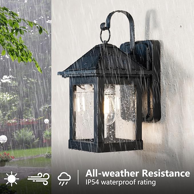 2 Pack Solar Outdoor Wall Lights for Fence Front Door Waterproof Dusk to Dawn Motion Sensor LED Sconce with 3 Modes,3000K E26 Bulb Included,Exterior Porch Lamps Wall Mount Patio Decorative