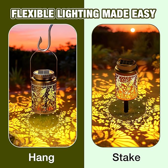Cooo 6 Pack Valentines Day Gifts for Him Her Solar Lanterns Outdoor Waterproof Hummingbird Red_Sage Solar Pathway Lights Landscape Path Outdoor Table Lamps Garden Yard Backyard Decor -Gold