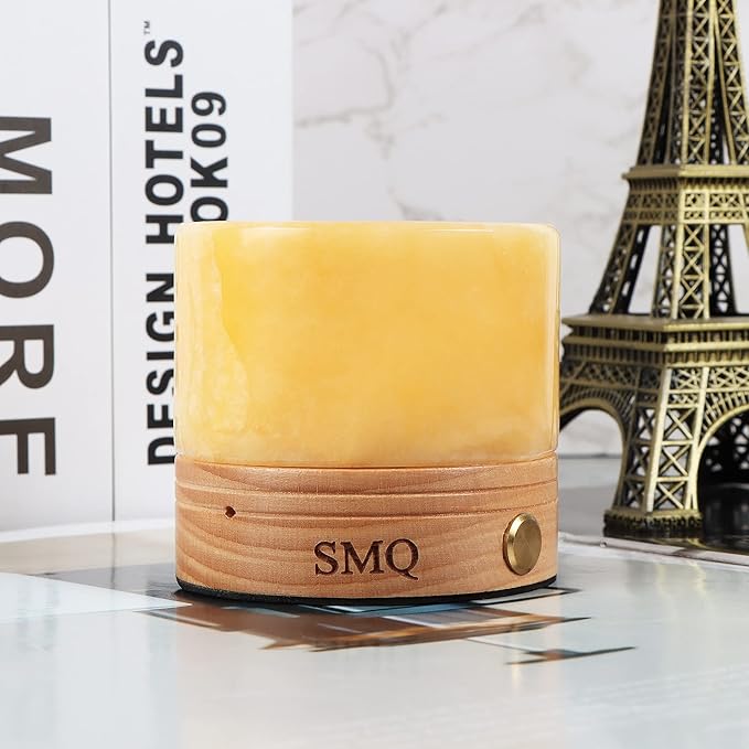 SMQ Yellow Jade Crystal Night Light with Rechargeable,Gemstone Touch Control Citrine Table Lamp Bedside Decorative Nightstand Lamp for Living Room Bedroom Gift