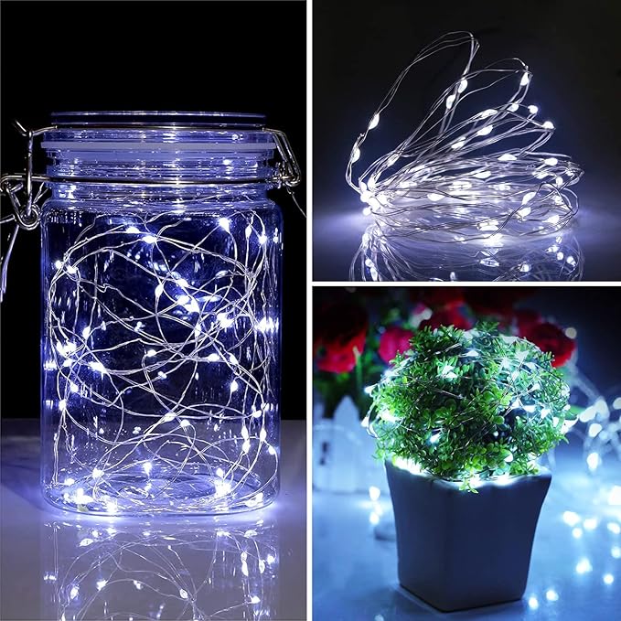 Blingstar USB Powered Fairy Lights, 2 Pack 33Ft 100 LED, Flexible Silver Wire, Mini String Lights for Christmas Tree/Bedroom/Camping/Dorm Indoor Decoration, Cool White
