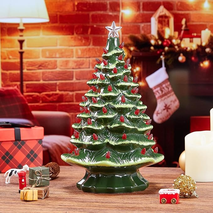 Boao 100 Pieces Ceramic Christmas Tree Bulbs and 5 Stars Replacement Plastic Bulbs for Ceramic Christmas Tree Decorations (4 mm Diameter,Red)