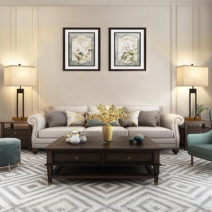 GyroVu 25.5'' Set of 2 Modern Bedroom Table Lamps with USB C+A Ports, 3 Color Changeable, Brown Night Stand Lamps for Bedside, Guest Room, Office, Reading