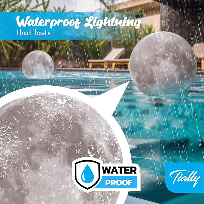 TIALLY Full Moon Floating Pool Lights Solar Powered - 14", That Float, Inflatable Waterproof Led Light Balls, Swimming Pool Accessories for Inground Pools, Party Decor for Outdoor (4 Pack)