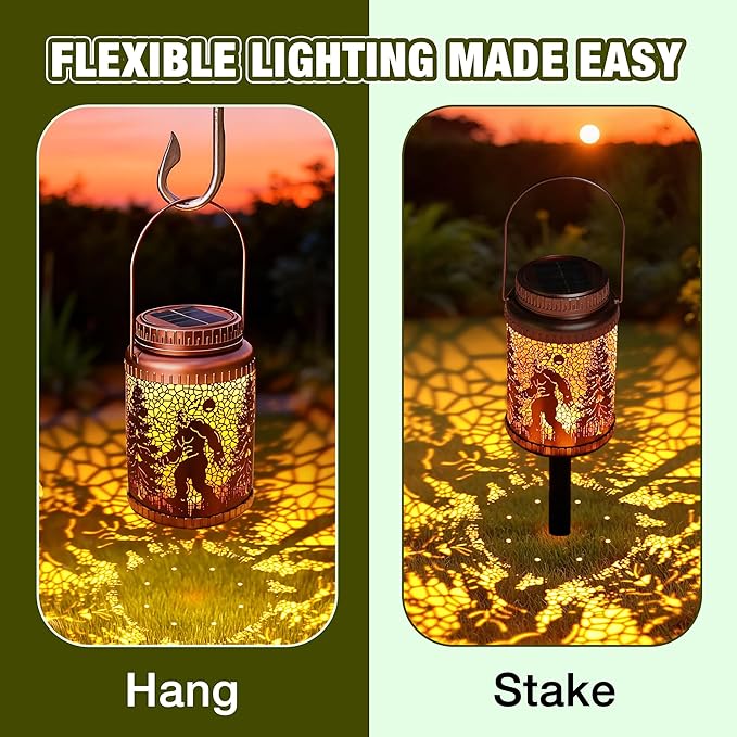 Cooo 4 Pack Solar Lanterns Outdoor Waterproof Bigfoot Sasquatch Christmas Trees Solar Pathway Lights Landscape Path Christmas Gifts for Women Mom Grandma Outdoor Table Lamp Garden Yard Decor-Rose Gold