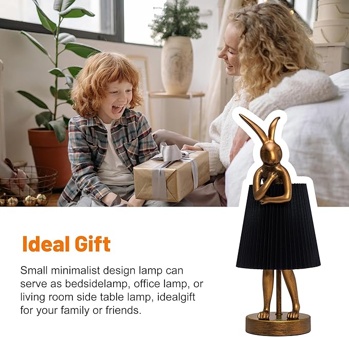Bunny Rabbit Cordless Table Lamp – 5000mAh Rechargeable Battery Powered LED Night Light Cute Vintage Animal Desk Bedside Lamp with Linen Shade for Kids Room Nursery Home Decor Gift (Black)