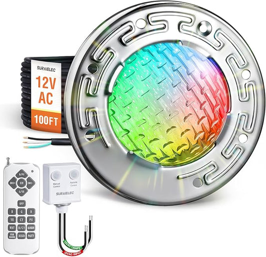SURAIELEC 6 Inch LED Spa Lights, 12V AC Color Changing Pool Lights for Inground Pool, Underwater Spa Light with Remote Control, Fits for 6" Small Wet Niches, 15W(150W Equivalent), 100FT Cord