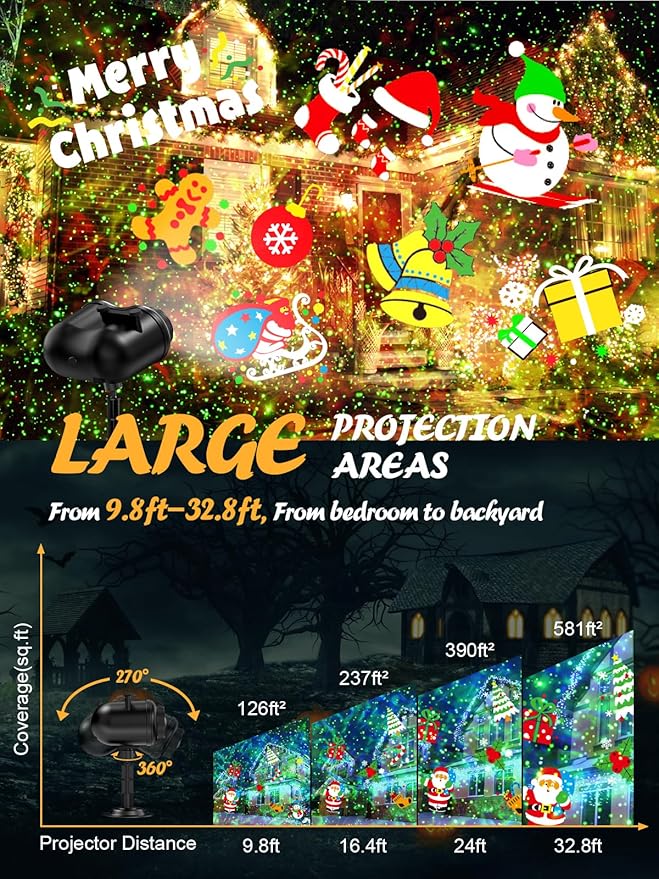 3 in 1 Christmas Projector Outdoor with Firefly & Ocean Wave Light, 160 HD Patterns Christmas Decor, 3D Dynamic Christmas Holiday Snowflake Projector Waterproof w/Timer for Outdoor Indoor Light Show