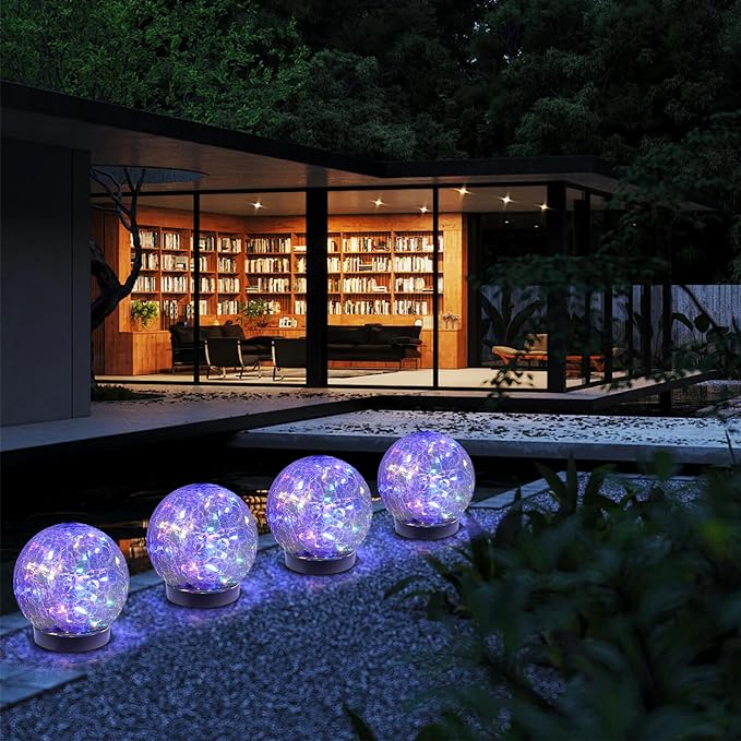 Solar Globe Lights Outdoor Waterproof-Solar Balls-Solar Garden Lights-Orbs for Outside 6 Pack Cracked Glass Ball for Lawn Patio Yard Backyard Decorations