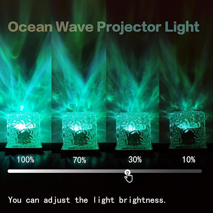 BENCACAO Ocean Wave Projector Light, Rechargeable Cube 16 RGB Color Changing Water Ripple Mood Lamp for Bedroom,Bathroom Decor