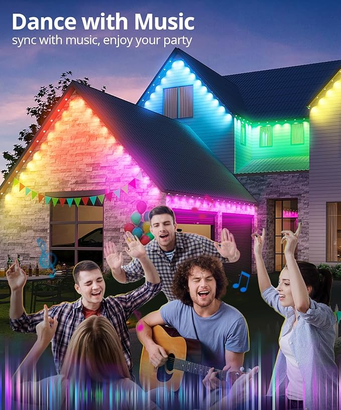 Smart Permanent Outdoor Lights, 100ft with 72 LED RGB String Lights, IP67 Waterproof Eaves Light with 44 Scene Modes for Halloween Christmas Birthday Holiday Party, APP/Voice/Remote Control