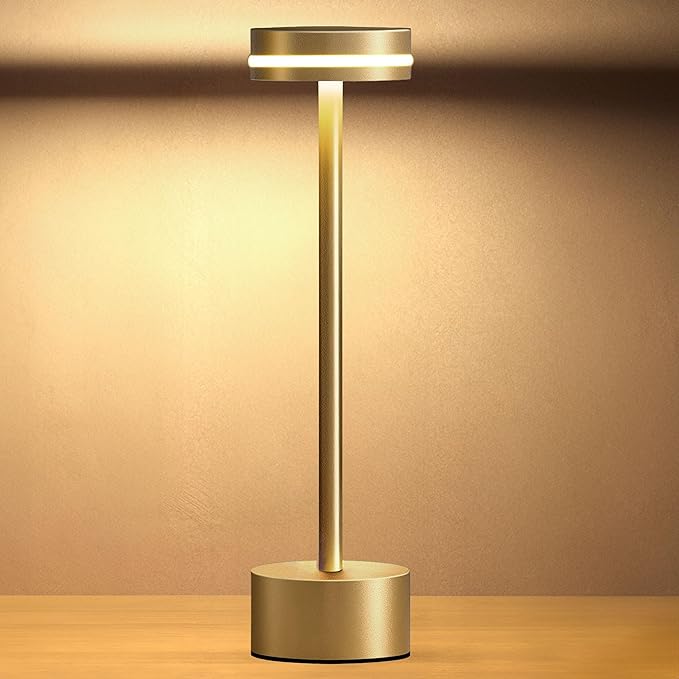 Portable Rechargeable Bedside Lamp, Touch Stepless Dimmable Desk Lamp, Cordless Table Lamp, Ideal for Home, Bedroom, Hotel, Restaurant, Bar, Outdoor, 1 Pack (Gold)