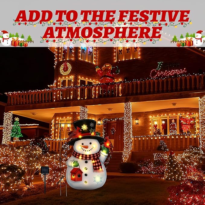 VIHOSE Lighted Christmas Garden Flag, 12 x 18 Inch 8 Modes Double Sided Solar Christmas Decorations, LED Snowman Garden Flag, Outdoor Yard Decor for Xmas Winter Patio Porch Lawn