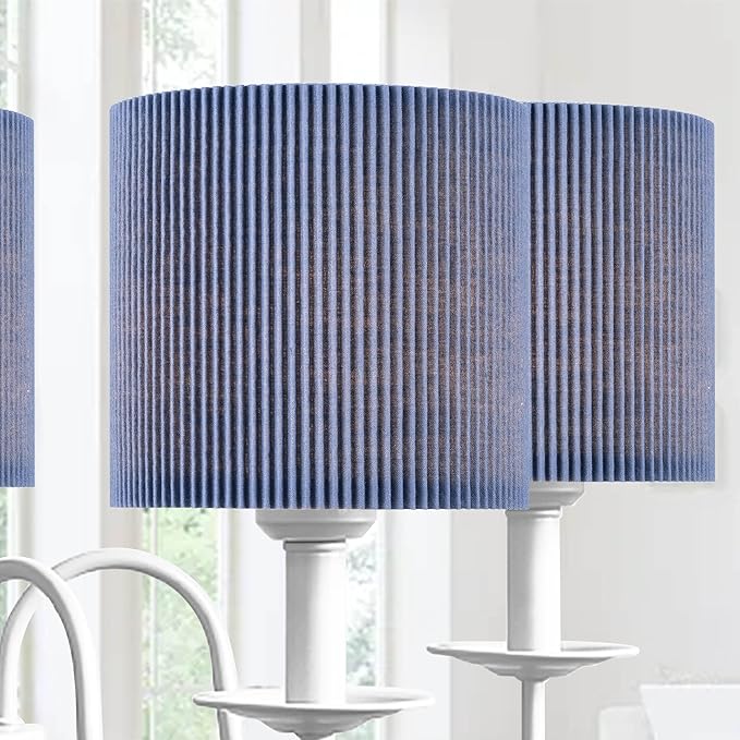 LAMPWELL KETTE Clip-on Pleated Fabric Lamp Shades for for Table Chandelier Wall Lamp,Set of 2,Small Drum,5.4"×5.4"×H5.2",TC fabric,Handmade,Modern Trendy Decorative,ONLY FOR CANDLE BULB,Navy