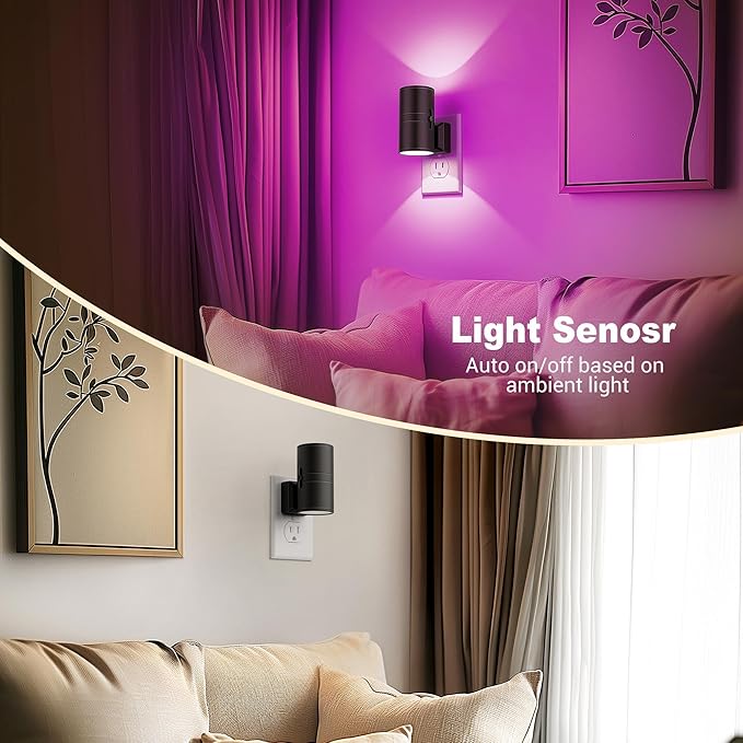JandCase Color Night Light, LED Night Lights Plug into Wall, Color Changing Nightlight RGB with Light Sensor,Kids Gifts, Halloween, Christmas, Holiday, Hallway Bedroom Kids Room, 2 Pack