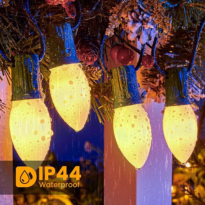 Brightown 25 Pack C9 Replacement Bulbs, Christmas C9 Incandescent Bulbs for Christmas String Lights, Christma Tree, Indoor Outdoor Holiday Decor, E17 Intermediate Base, 7 Watts, White