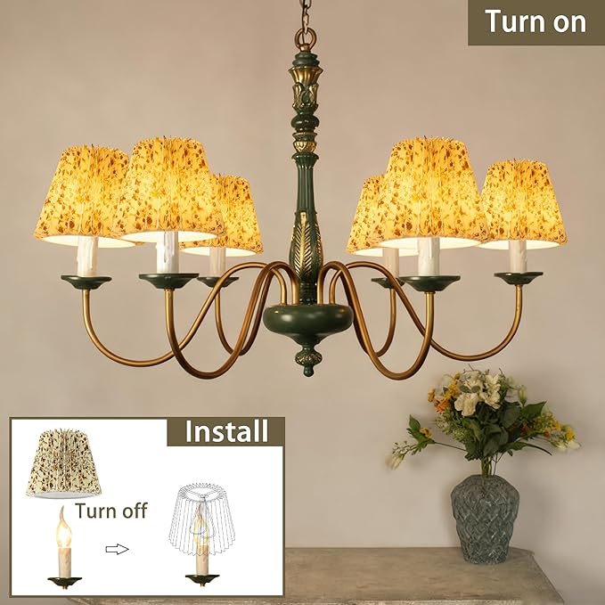 Small pleated lampshade chandelier shades set of 6. Lampshade for Wall Lamp.chandelier shades.small table lamps.For Cutting Edge bulbs.light bulb shade.chandelier light covers.4" X 5" X 6"