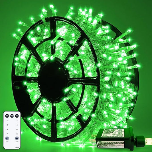 JMEXSUSS 500 LED Green Christmas Lights Indoor Outdoor, 8 Modes 163 FT Green String Lights Plug-in Clear Wire, Remote Control Christmas Tree Light for Xmas Tree Party Halloween